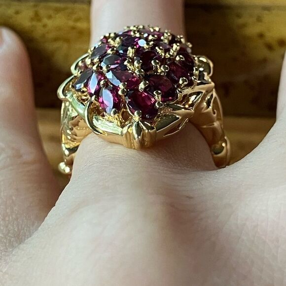 Natural Rhodolite Garnet Sterling Silver Cocktail Ring Size 6 - Picture 2 of 9
